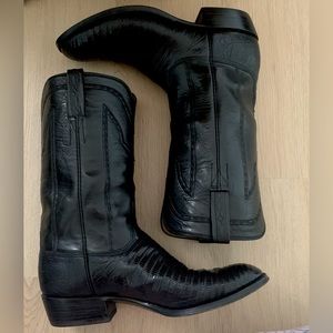 Lucchese Men's Rare Lizard and Leather Black Cowboy Boots Size 10